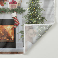 Aperturee - White Fireplace Red Wreath Toy Christmas Backdrop