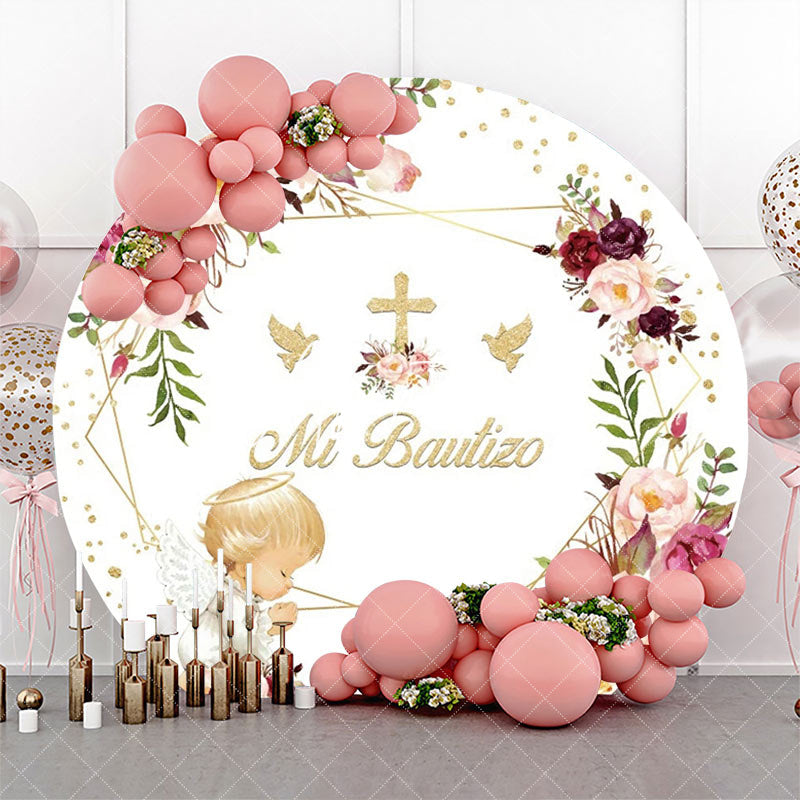 Aperturee - White Floral Angel Baby Mi Bautizo Baptism Backdrop