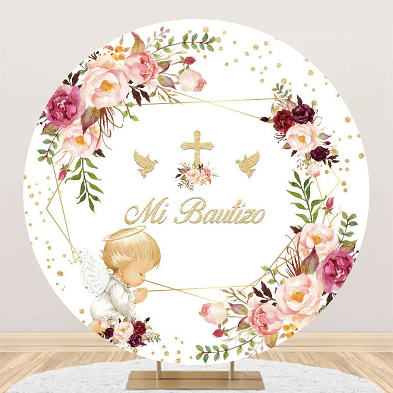 Aperturee - White Floral Angel Baby Mi Bautizo Baptism Backdrop