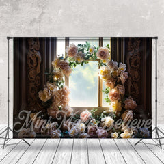 Aperturee - White Floral Arch Vintage Window Flower Backdrop