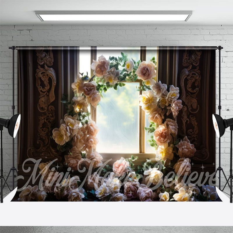 Aperturee - White Floral Arch Vintage Window Flower Backdrop