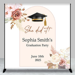 Aperturee - White Floral Bachelor Cap Custom Grad Party Backdrop