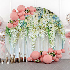 Aperturee - White Floral Curtain Holy Round Wedding Backdrop