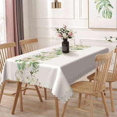 Aperturee - White Floral Design Simple Rectangle Tablecloth