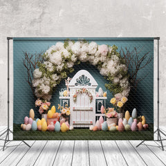 Aperturee - White Floral Door Colorful Egg Easter Photo Backdrop