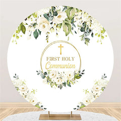 Aperturee - White Floral First Holy Communion Baptism Backdrop