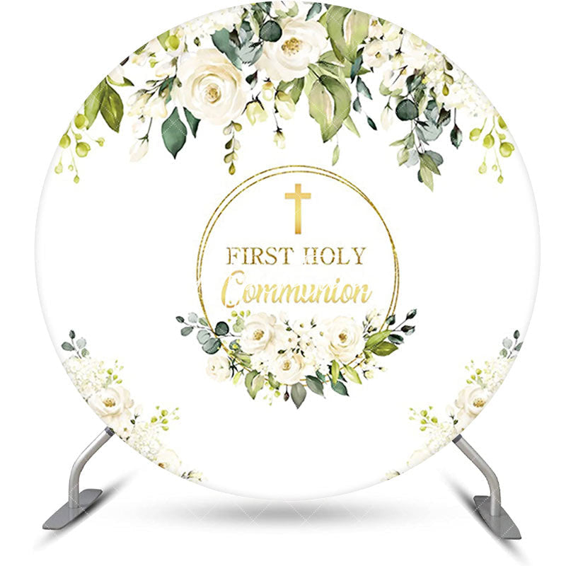 Aperturee - White Floral First Holy Communion Baptism Backdrop