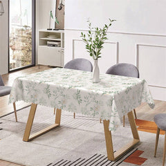 Aperturee - White Floral Greenery Spring Rectangle Tablecloth