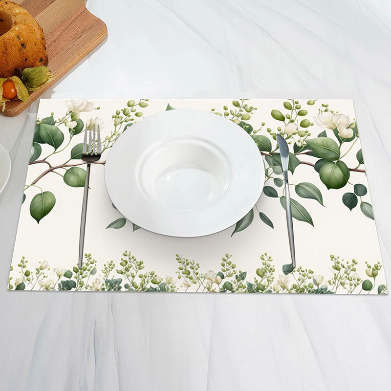 Aperturee - White Floral Greenery Vintage Set Of 4 Placemats