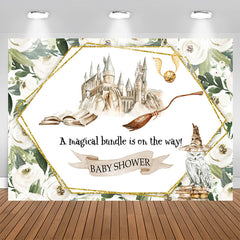 Aperturee - White Floral Harry Potter-themed Baby Shower Backdrop