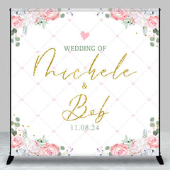 Aperturee - White Floral Leaves Custom Name Wedding Backdrop