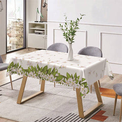 Aperturee - White Floral Leaves Simple Rectangle Tablecloth