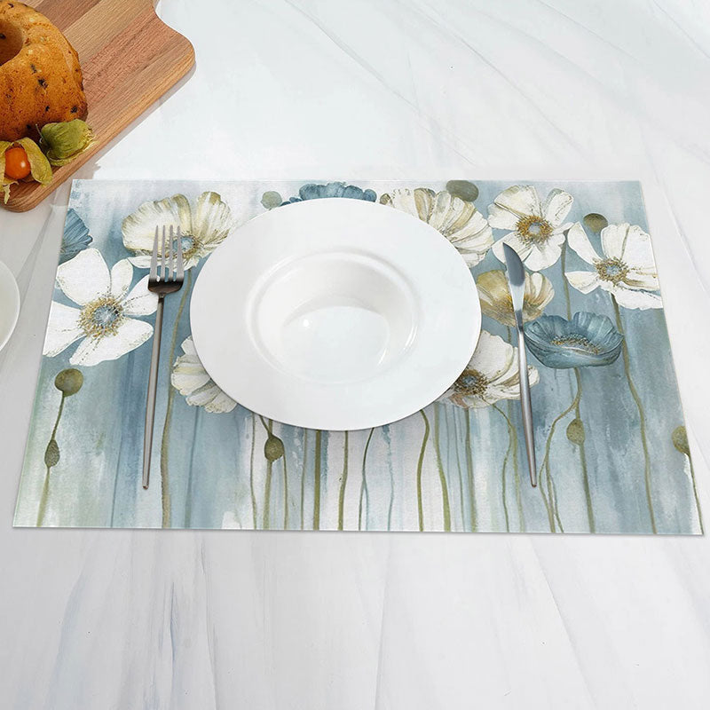 Aperturee - White Floral Oil Painting Retro Set Of 4 Placemats