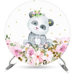 Aperturee - White Floral Panda Round Baby Shower Party Backdrop