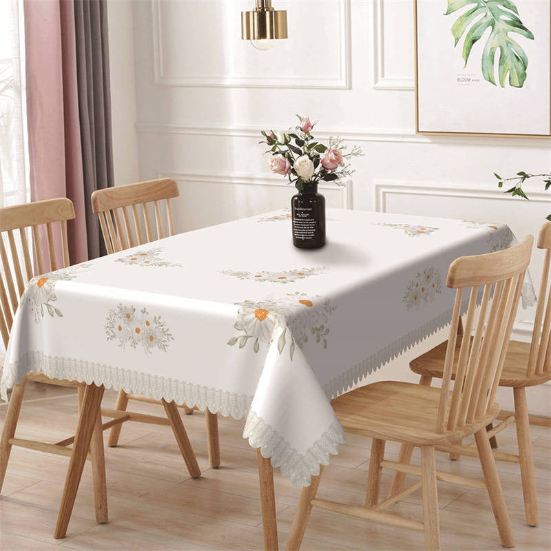 Aperturee - White Floral Simple Rustic Rectangle Tablecloth