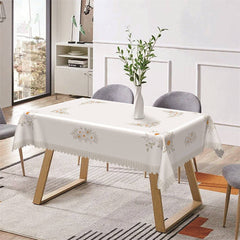 Aperturee - White Floral Simple Rustic Rectangle Tablecloth