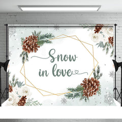 Aperturee - White Flower Snow In Love Christmas Pine Cone Backdrop