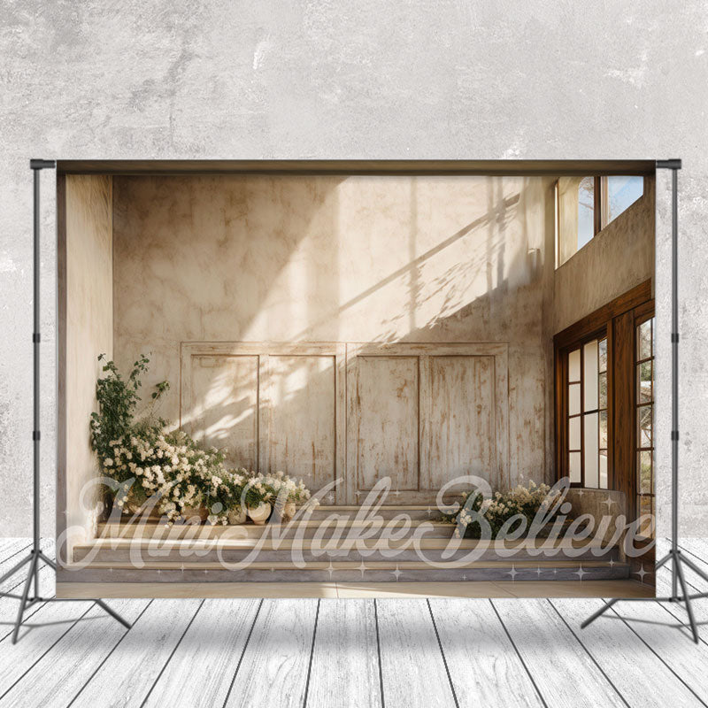 Aperturee - White Flower Sunshine Window Retro Wall Backdrop