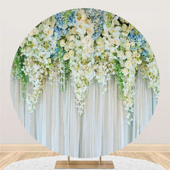 Aperturee White Flowers And Leaf Curtain Themed Wedding Backdrop