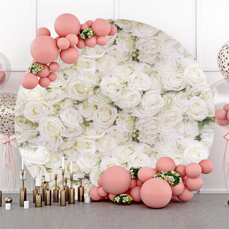 Aperturee - White Flowers Wall Leaves Round Wedding Backdrop