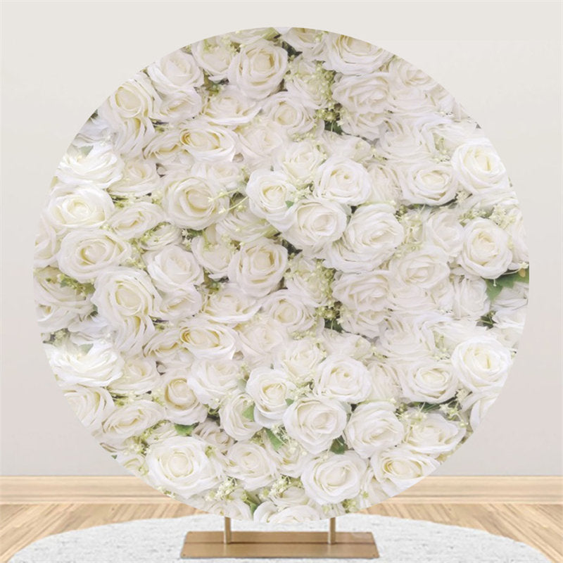 Aperturee - White Flowers Wall Leaves Round Wedding Backdrop