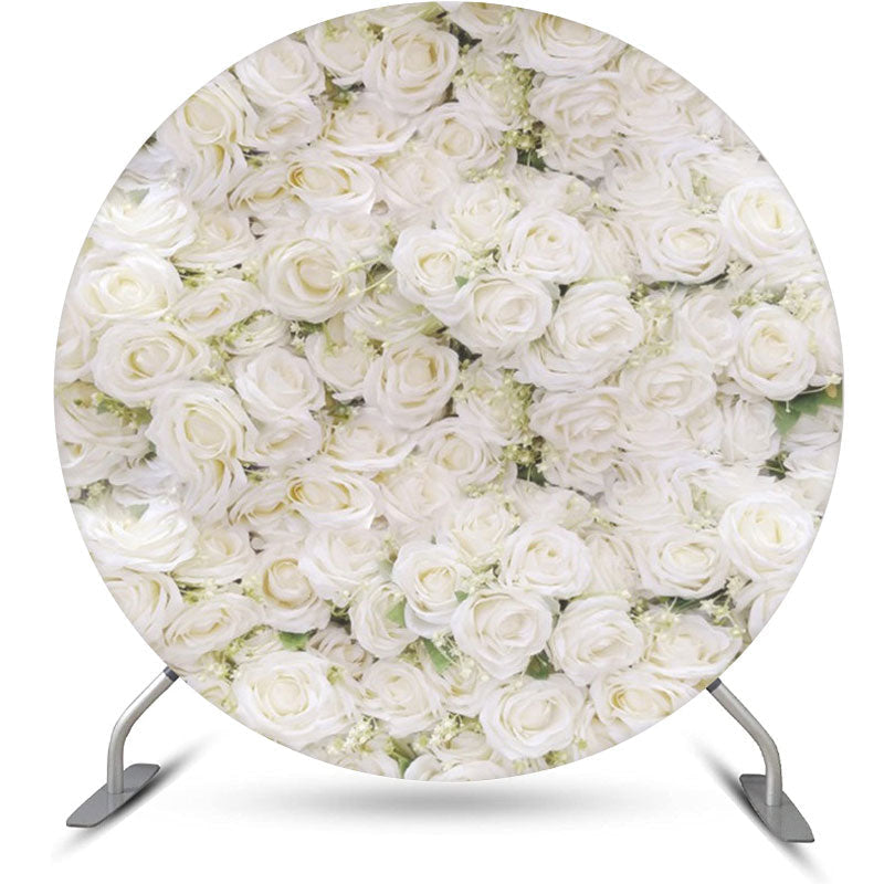 Aperturee - White Flowers Wall Leaves Round Wedding Backdrop