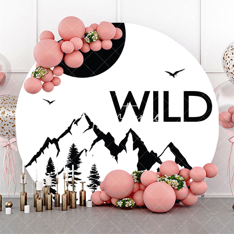 Aperturee - White Forst Mountain Wolf Round Birthday Backdrop