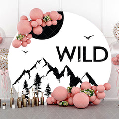 Aperturee - White Forst Mountain Wolf Round Birthday Backdrop