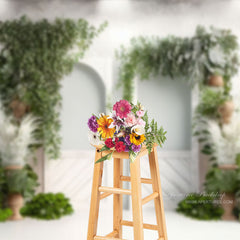 Aperturee - White Gate Green Leaf Classy Wedding Birthday Backdrop