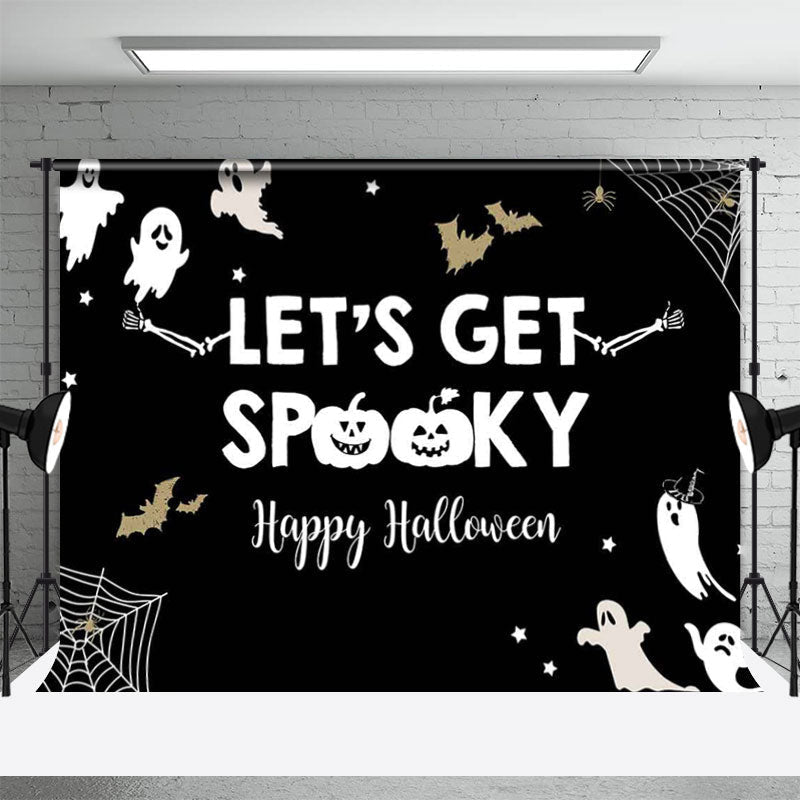 Aperturee - White Ghost Lets Get Spooky Happy Halloween Backdrop