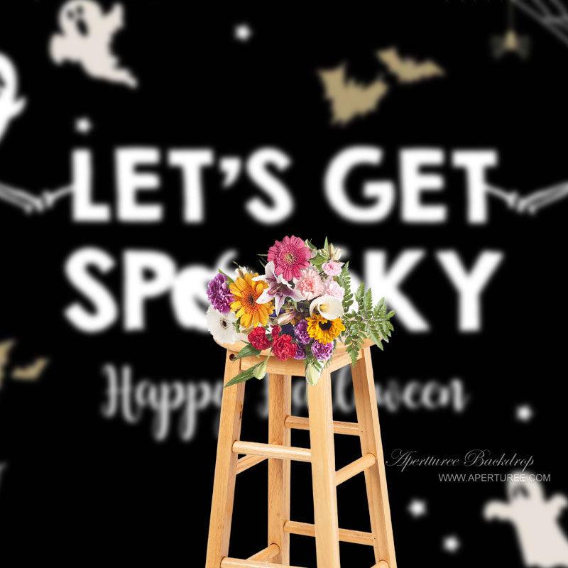 Aperturee - White Ghost Lets Get Spooky Happy Halloween Backdrop