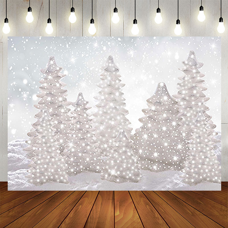 Aperturee - White Glitter Snowy Xmas Tree Bokeh Party Backdrop