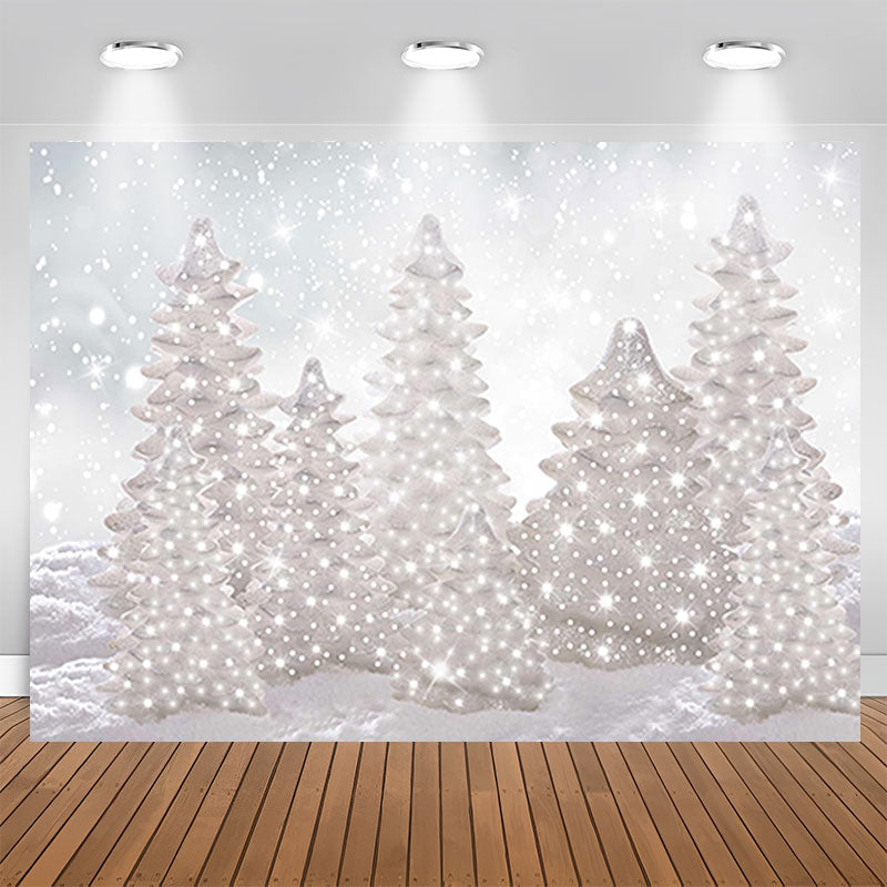 Aperturee - White Glitter Snowy Xmas Tree Bokeh Party Backdrop