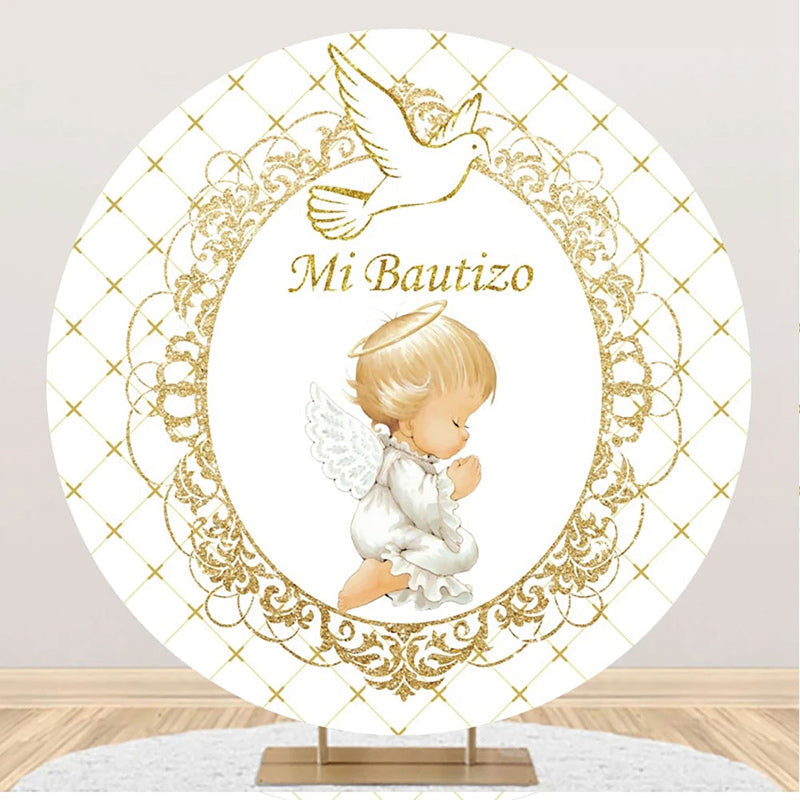 Aperturee - White Gold Angel Baby Mi Bautizo Baptism Backdrop