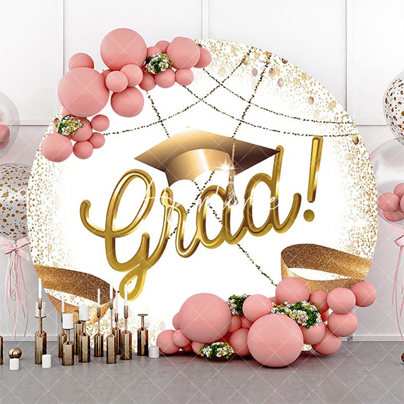 Aperturee - White Gold Bachelor Cap Round Graduation Backdrop