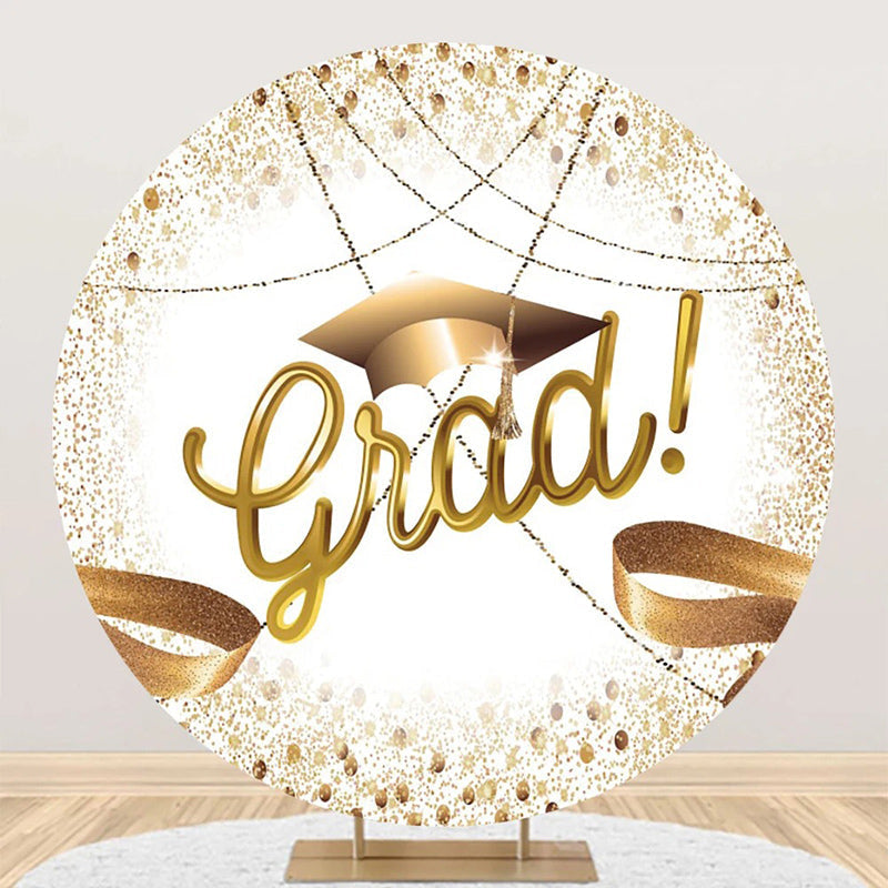 Aperturee - White Gold Bachelor Cap Round Graduation Backdrop