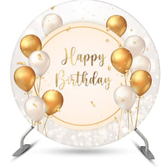 Aperturee - White Gold Balloons Round Happy Birthday Backdrop