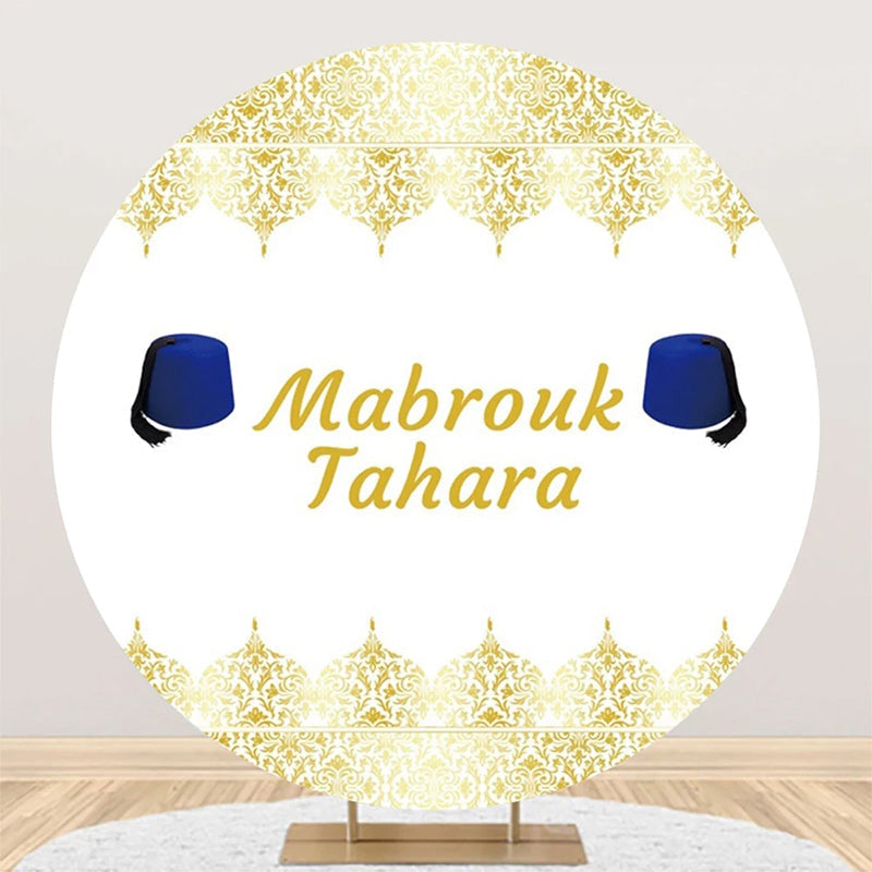 Aperturee - White Gold Blue Hat Mabrouk Tahara Round Backdrop