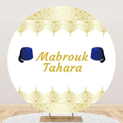 Aperturee - White Gold Blue Hat Mabrouk Tahara Round Backdrop