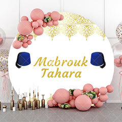 Aperturee - White Gold Blue Hat Mabrouk Tahara Round Backdrop