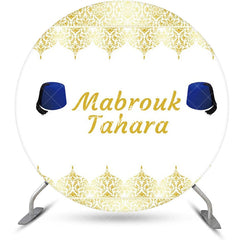 Aperturee - White Gold Blue Hat Mabrouk Tahara Round Backdrop