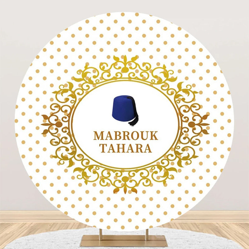 Aperturee - White Gold Dots Hat Mabrouk Tahara Round Backdrop