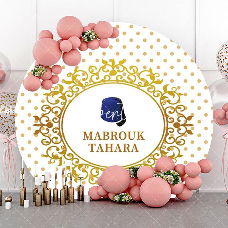 Aperturee - White Gold Dots Hat Mabrouk Tahara Round Backdrop