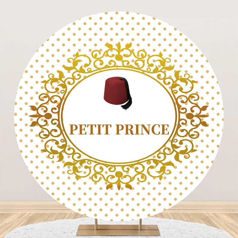 Aperturee - White Gold Dots Red Hat Petit Prince Round Backdrop