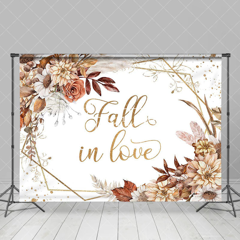 Aperturee - White Gold Floral Fall In Love Backdrop For Wedding