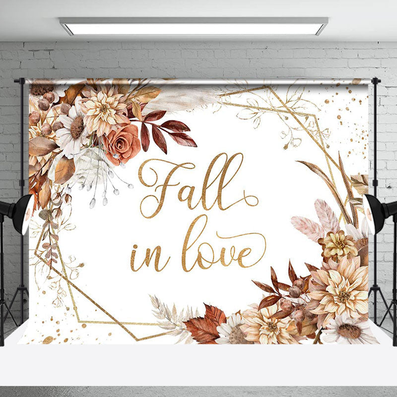 Aperturee - White Gold Floral Fall In Love Backdrop For Wedding