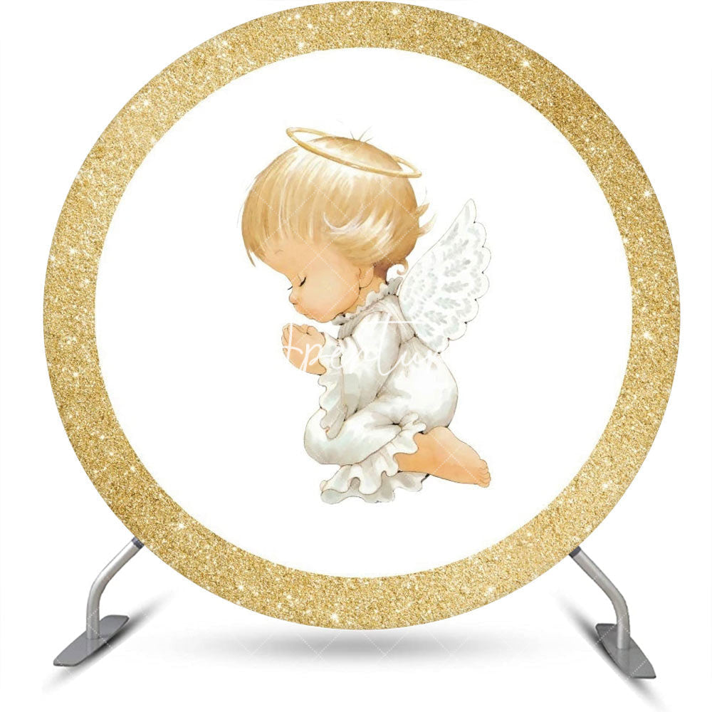 Aperturee - White Gold Glitter Angel Baby Backdrop For Baptism