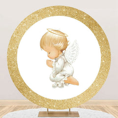 Aperturee - White Gold Glitter Angel Baby Backdrop For Baptism