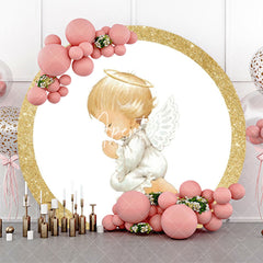 Aperturee - White Gold Glitter Angel Baby Backdrop For Baptism