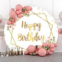 Aperturee - White Gold Glitter Floral Round Birthday Backdrop